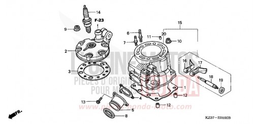 CYLINDRE/CULASSE (CR250R2-4) CR250R4 de 2004